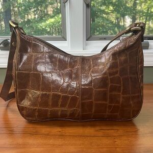 PAOLA DEL LUNGO Croc Hobo Bag Leather Shoulder Bag